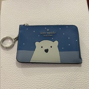EUC Kate Spade Blue Card Holder with Polar Bear and satin bag
